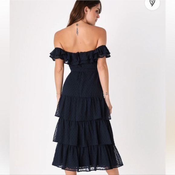 NWT Lulus Dear To My Heart Navy Blue Swiss Dot Tiered Ruffled Mini Dress - M - Picture 6 of 16